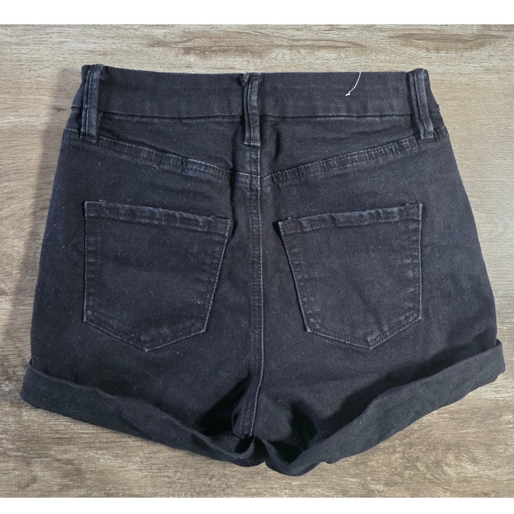 Rue21 Womens Black Distressed Denim Shorts High Waisted Cuffed Size 2 - Picture 2 of 4